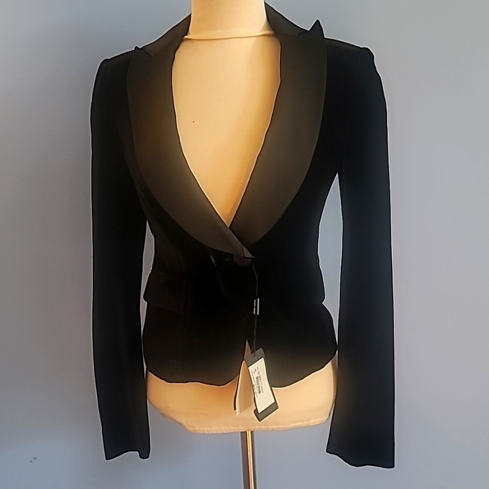 NWT EMPORIO ARMANI FORMAL BLACK VELVET SILK BLAZER SMALL